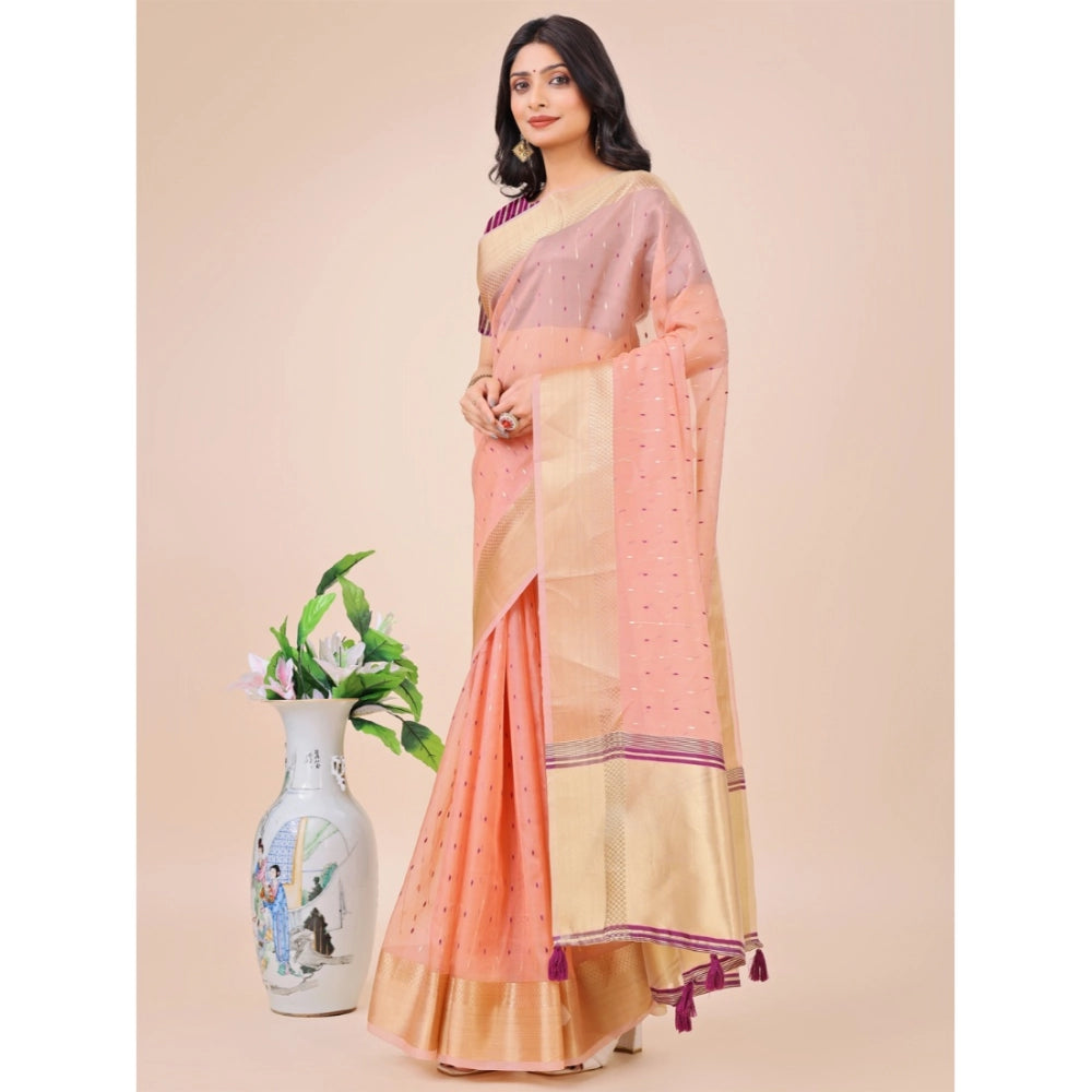 Women's Organza Printed Saree With Unstitched Blouse 5.5Mtr (Light Pink)