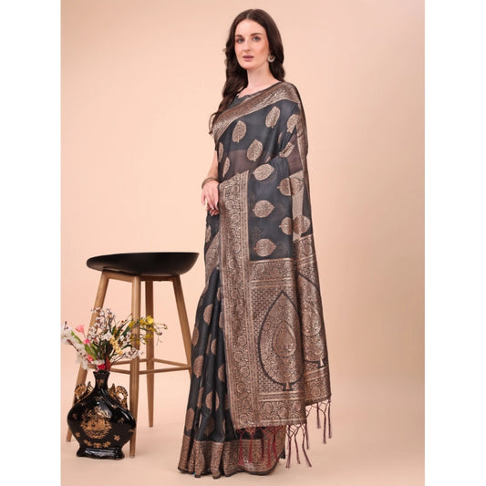 Women's Cotton Printed Saree With Unstitched Blouse 5.5Mtr (Black)