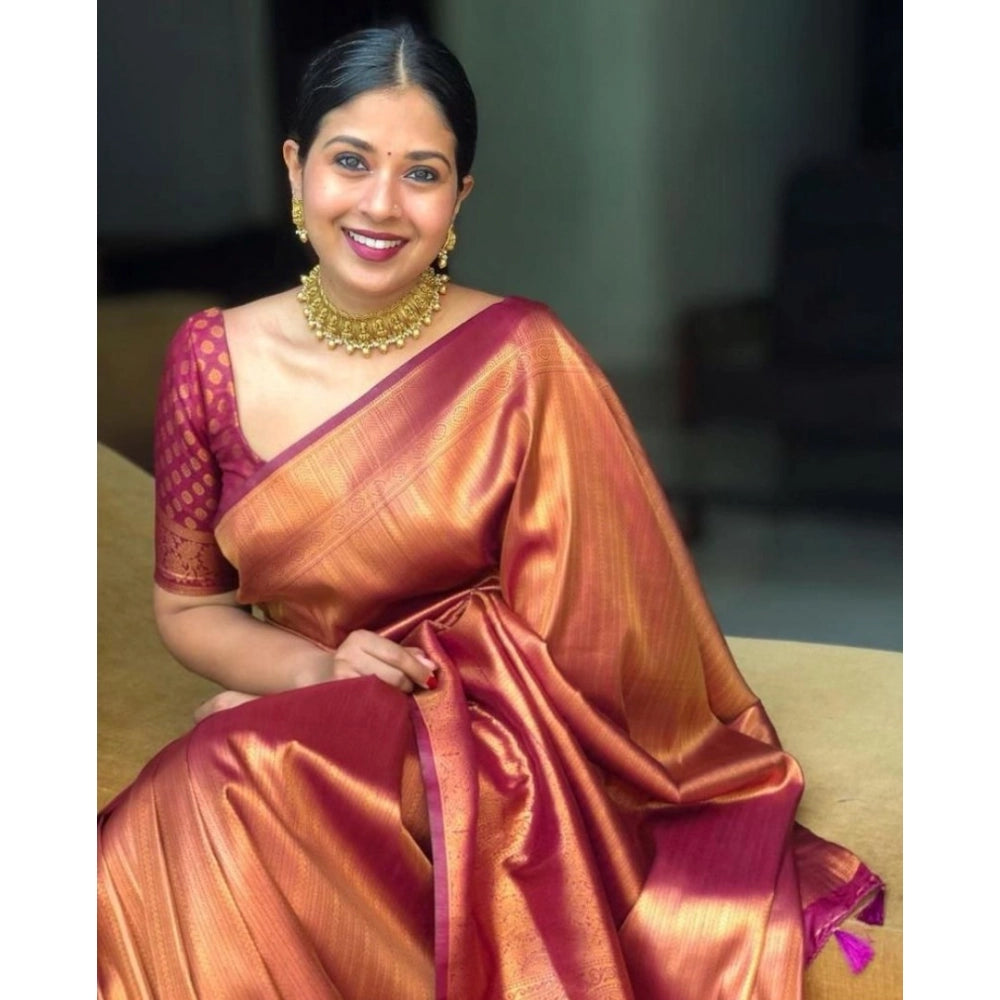 Women's Silk Printed Saree With Unstitched Blouse 5.5Mtr (Maroon)