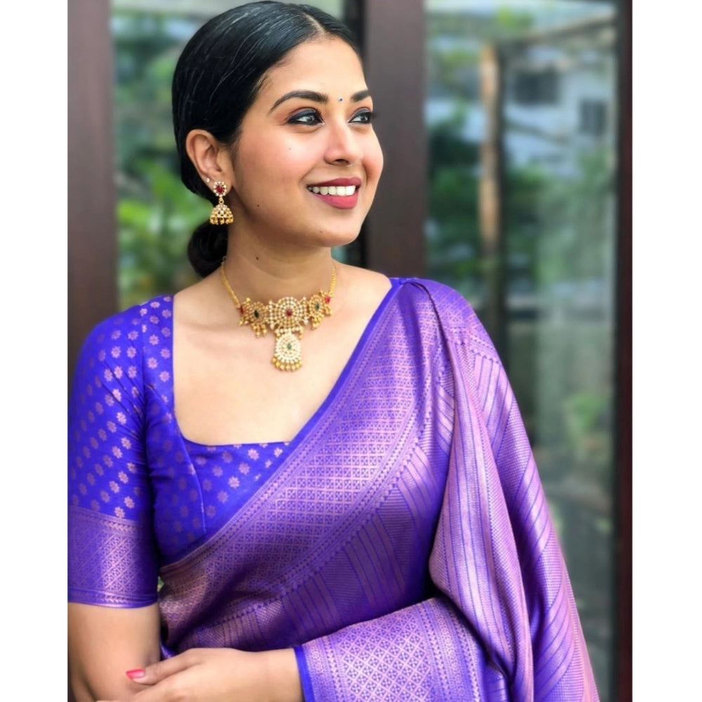 Women's Silk Printed Saree With Unstitched Blouse 5.5Mtr (Blue)