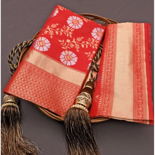 Women's Silk Printed Saree With Unstitched Blouse 5.5Mtr (White)