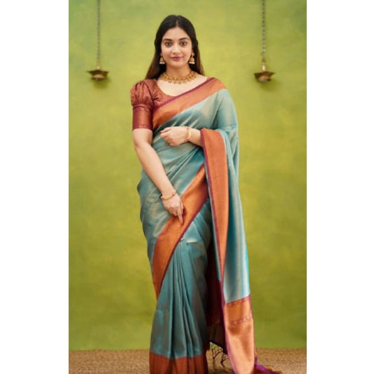 Women's Silk Printed Saree With Unstitched Blouse 5.5Mtr (Rama)