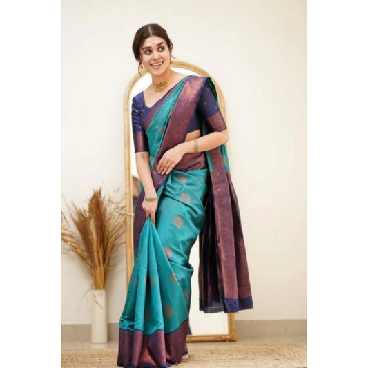 Women's Silk Printed Saree With Unstitched Blouse 5.5Mtr (Rama)