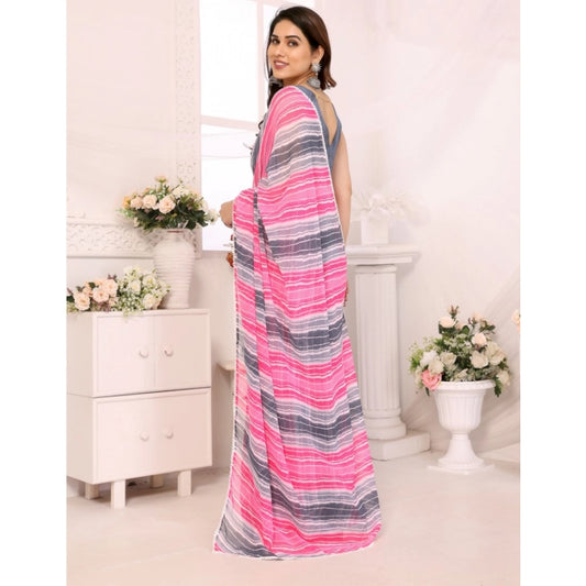 Women's Small Lace Georgette Striped Ready-to-Wear Saree With Unstitched Blouse 5.5 Mtr (Grey)