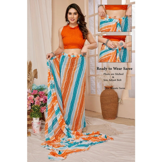 Women's Small Lace Georgette Striped Ready-to-Wear Saree With Unstitched Blouse 5.5 Mtr (Multicolor)