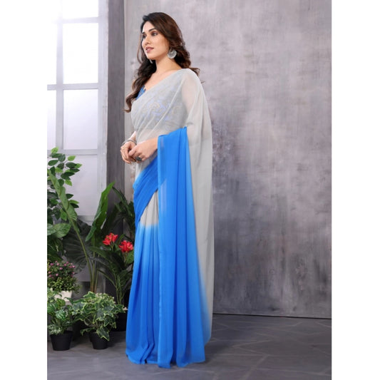 Women's Small Lace Georgette Solid Ready-to-Wear Saree With Unstitched Blouse 5.5 Mtr (Grey-Blue)