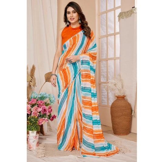 Women's Small Lace Georgette Striped Ready-to-Wear Saree With Unstitched Blouse 5.5 Mtr (Multicolor)