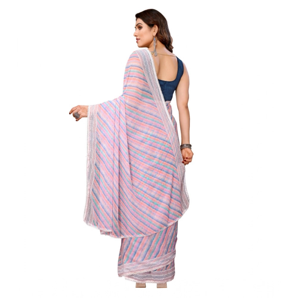 Women's Small Lace Georgette Striped Ready-to-Wear Saree With Unstitched Blouse 5.5 Mtr (Purple)