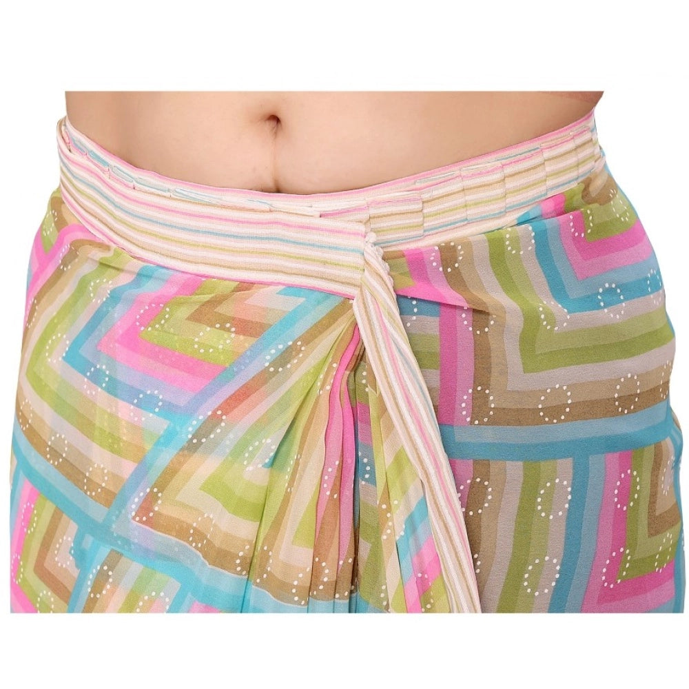 Women's Small Lace Georgette Printed Ready-to-Wear Saree With Unstitched Blouse 5.5 Mtr (Green)