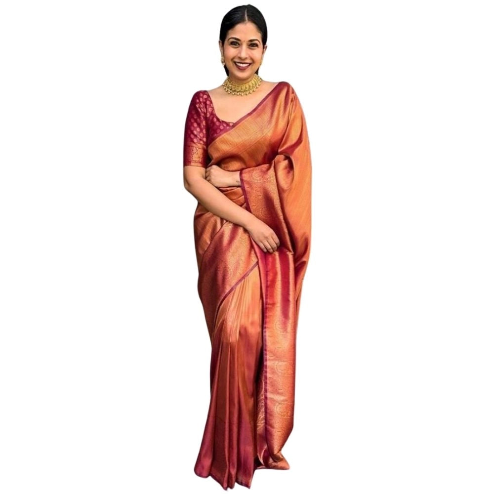 Women's Silk Printed Saree With Unstitched Blouse 5.5Mtr (Maroon)