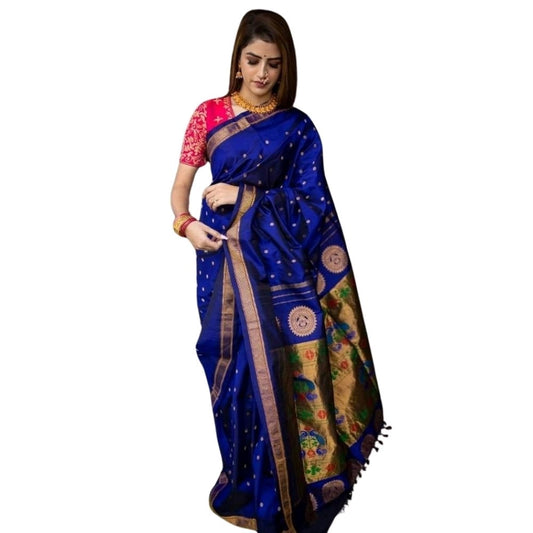 Women's Silk Printed Saree With Unstitched Blouse 5.5Mtr (Blue)
