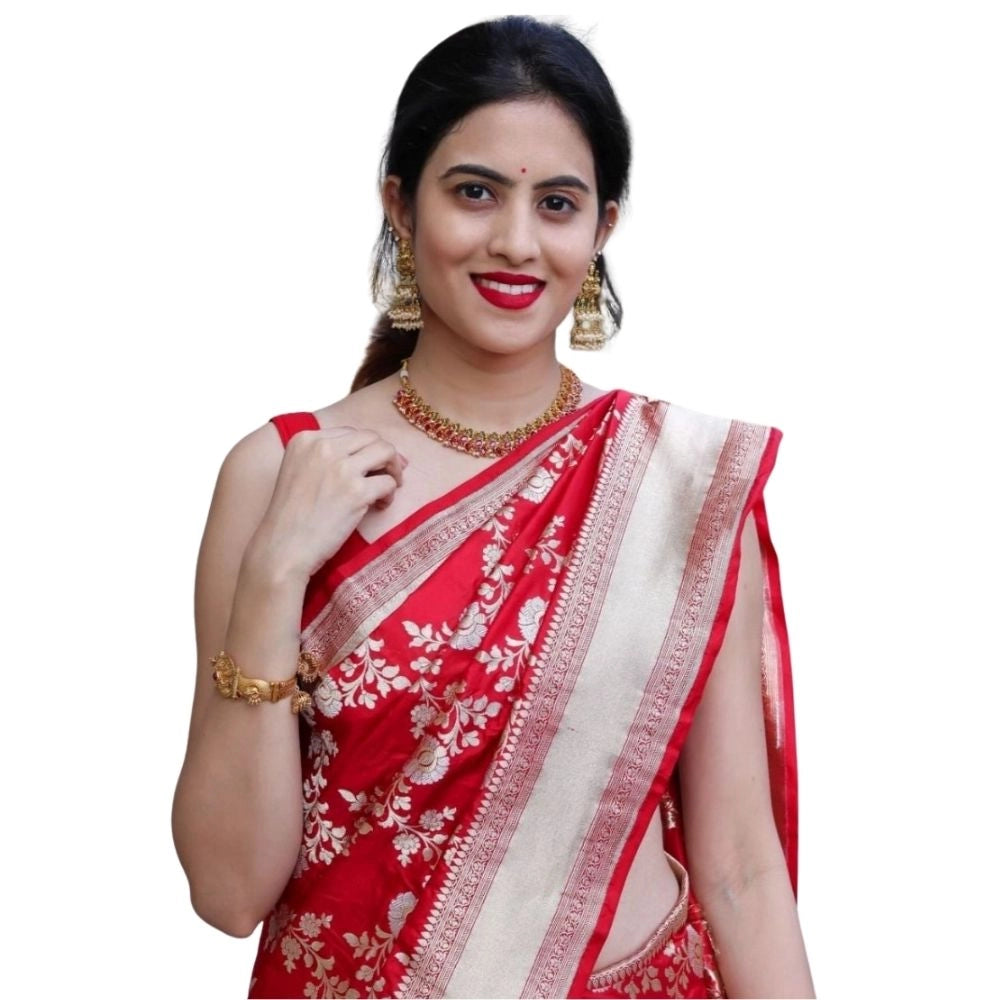 Women's Silk Printed Saree With Unstitched Blouse 5.5Mtr (White)