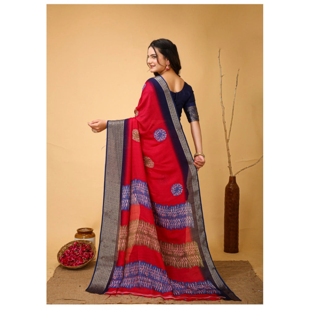 Women's Soft Blooming Marshmallow Fabric Kalamkari Printed Saree With Unstitched Blouse 5.5Mtr (Red)