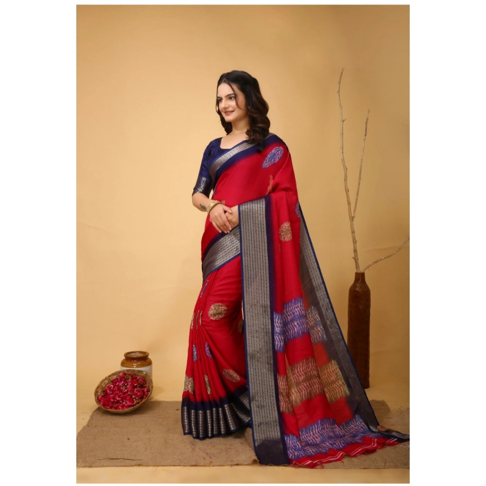 Women's Soft Blooming Marshmallow Fabric Kalamkari Printed Saree With Unstitched Blouse 5.5Mtr (Red)