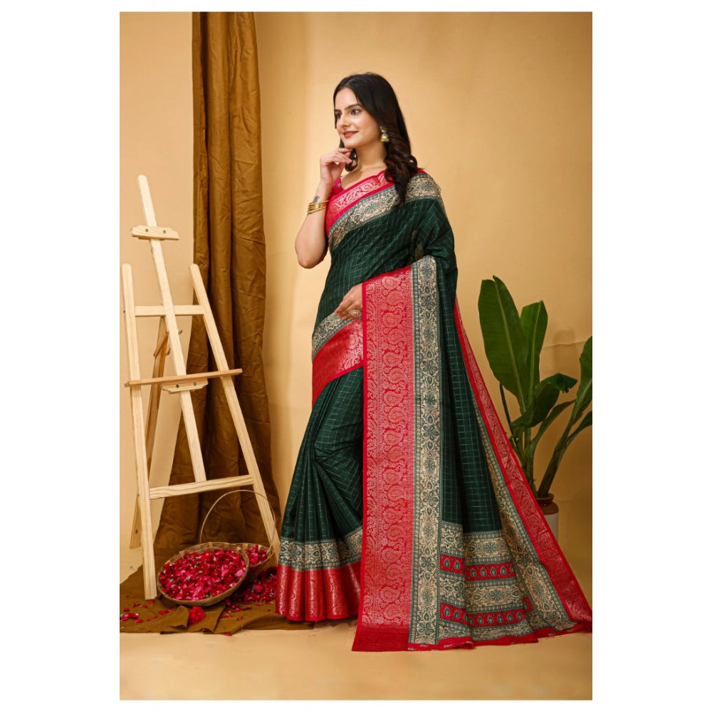 Women's Soft Dola Cotton Kalamkari Printed Saree With Unstitched Blouse 5.5Mtr (B.Green)