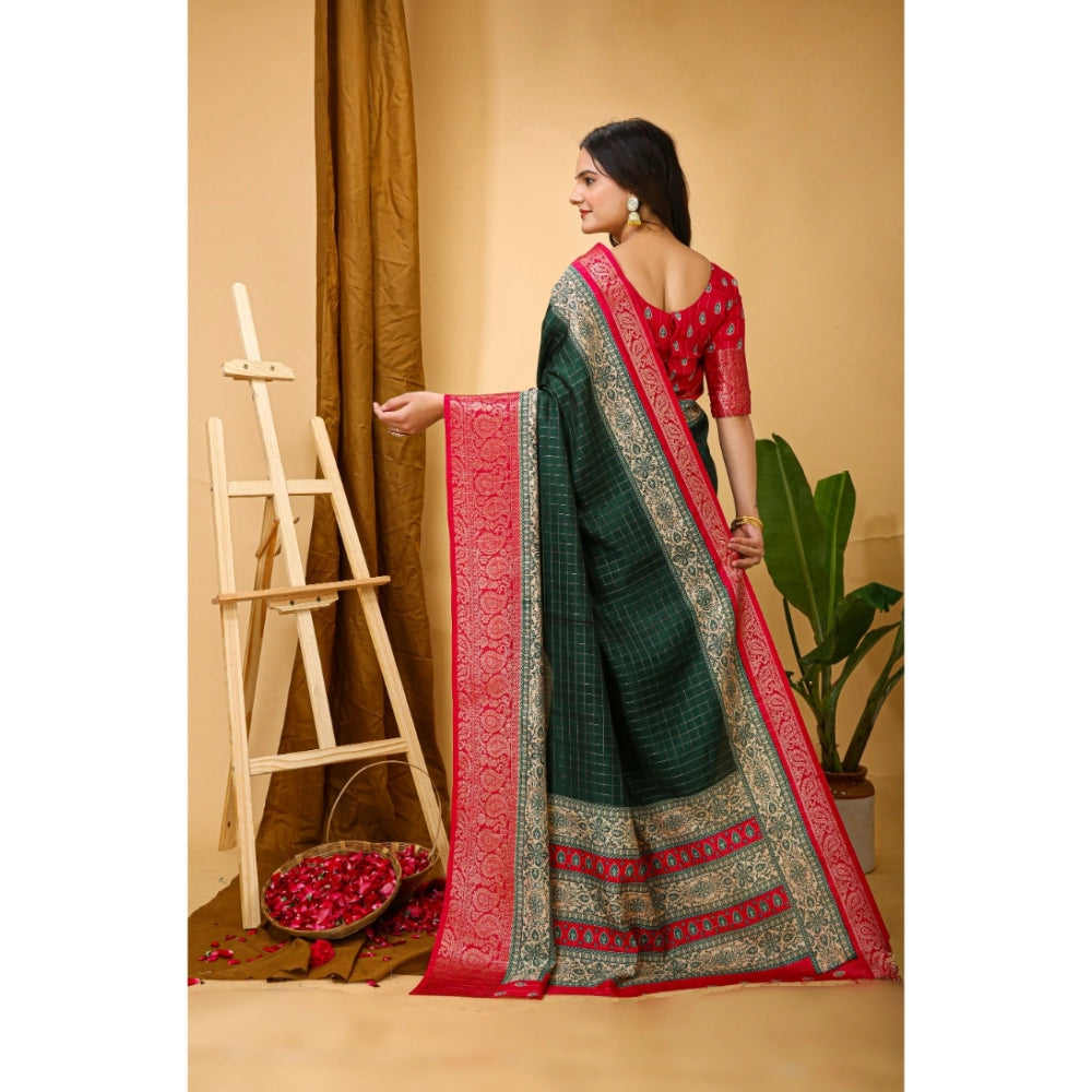 Women's Soft Dola Cotton Kalamkari Printed Saree With Unstitched Blouse 5.5Mtr (B.Green)