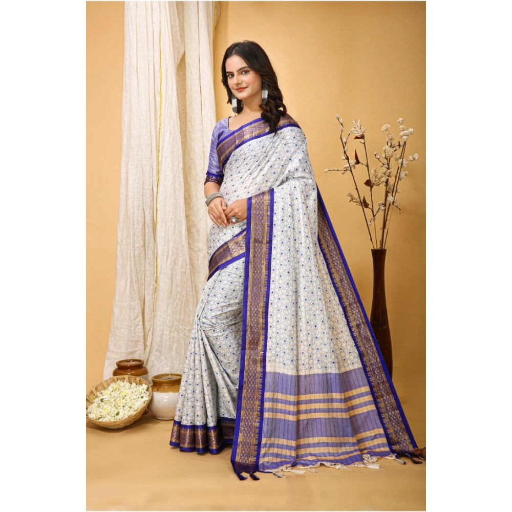 Women's Soft Cotton Silk Printed Saree With Unstitched Blouse 5.5Mtr (Purple)