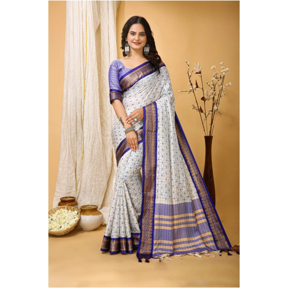 Women's Soft Cotton Silk Printed Saree With Unstitched Blouse 5.5Mtr (Purple)