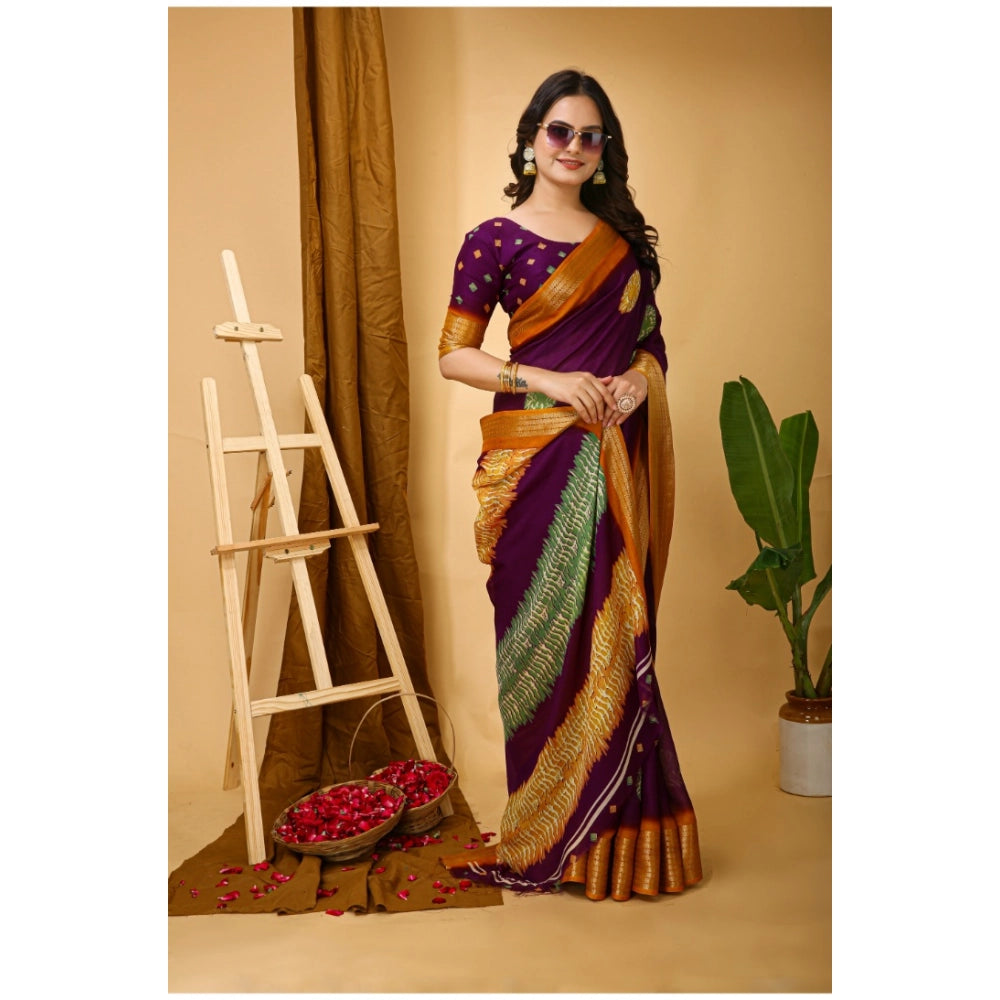 Women's Soft Blooming Marshmallow Fabric Kalamkari Printed Saree With Unstitched Blouse 5.5Mtr (Wine)