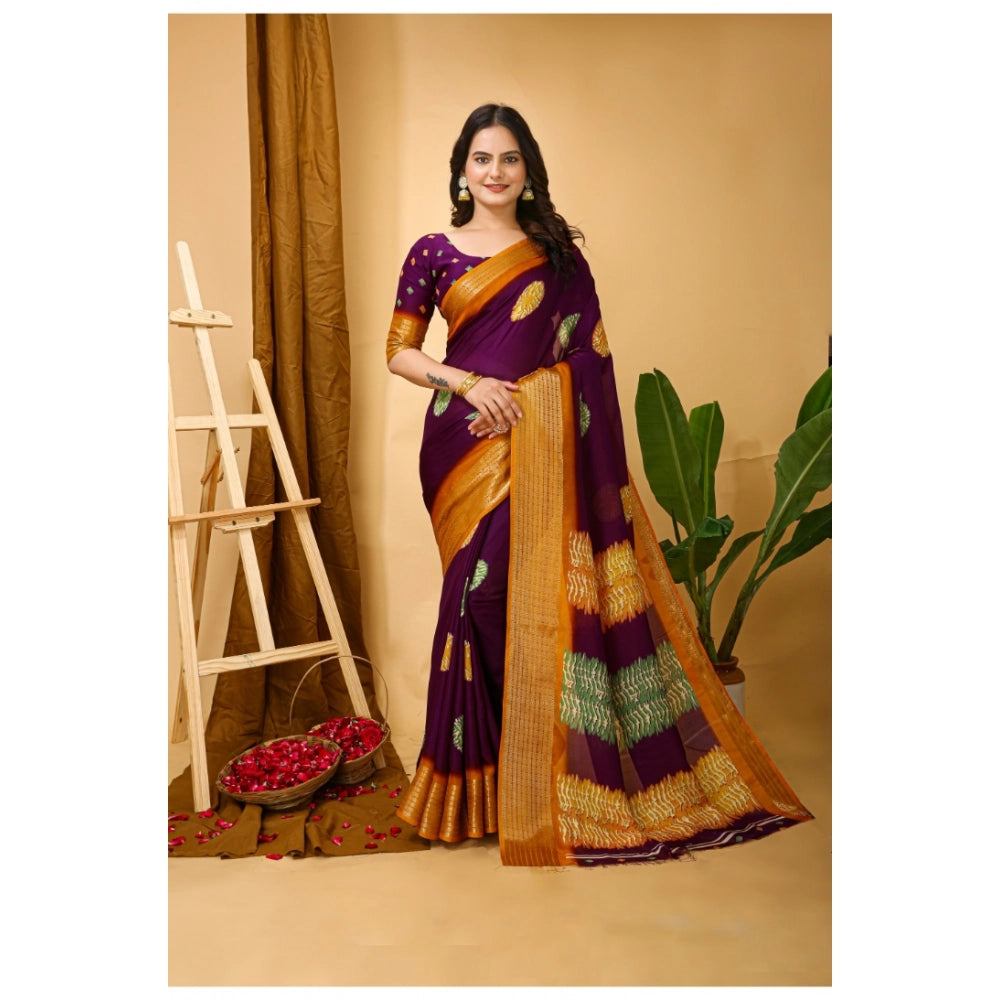 Women's Soft Blooming Marshmallow Fabric Kalamkari Printed Saree With Unstitched Blouse 5.5Mtr (Wine)