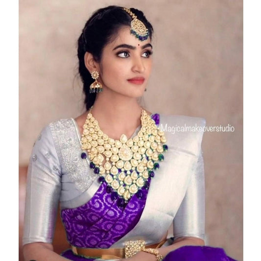 Generic Women's Soft Lichi Silk Printed Saree With Unstitched Blouse 5.5Mtr (Purple)