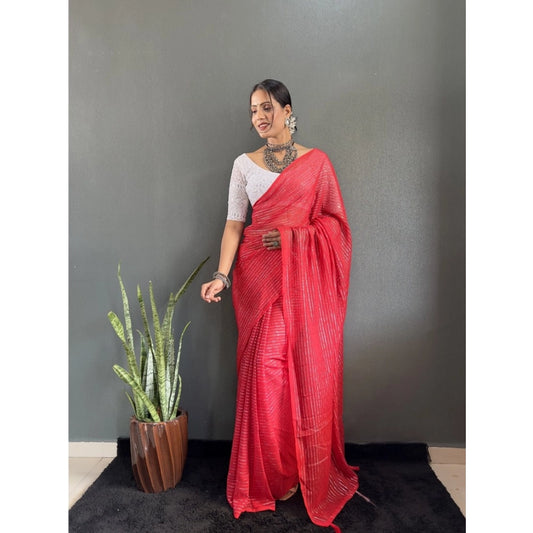 Generic Women's Chiffon Woven Bollywood Saree With Unstitched Blouse (5.5Mtr, Red)