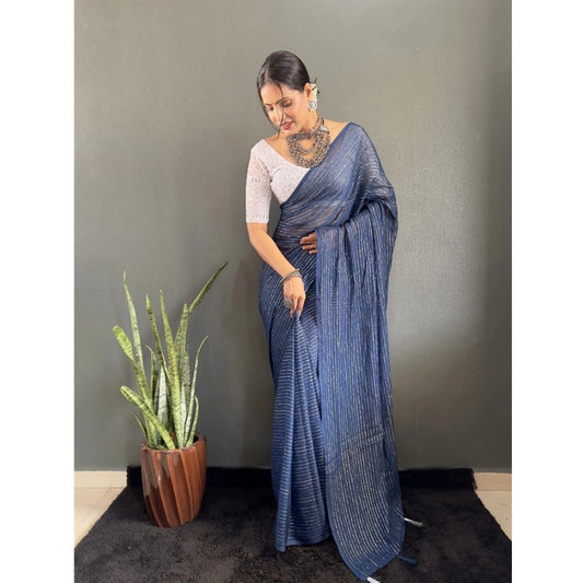 Generic Women's Chiffon Woven Bollywood Saree With Unstitched Blouse (5.5Mtr, Navy)