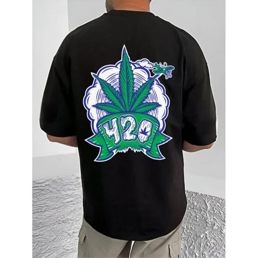 Generic Men's Casual Cotton Blend Printed Round Neck Half Sleeve T-Shirt (Black)