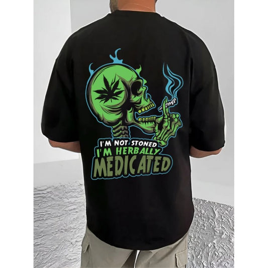 Generic Men's Casual Cotton Blend Printed Round Neck Half Sleeve T-Shirt (Black)