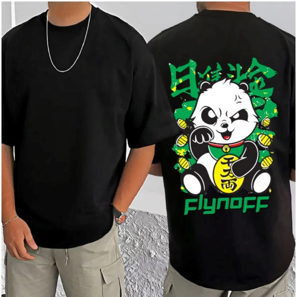 Generic Men's Casual Cotton Blend Printed Round Neck Half Sleeve T-Shirt (Black)