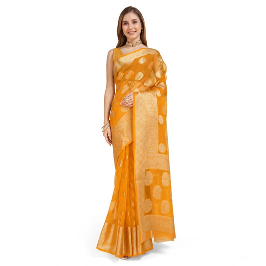 Women's Soft Organza Silk Weaving Design Saree With Unstitched Blouse 5.5Mtr (Yellow)