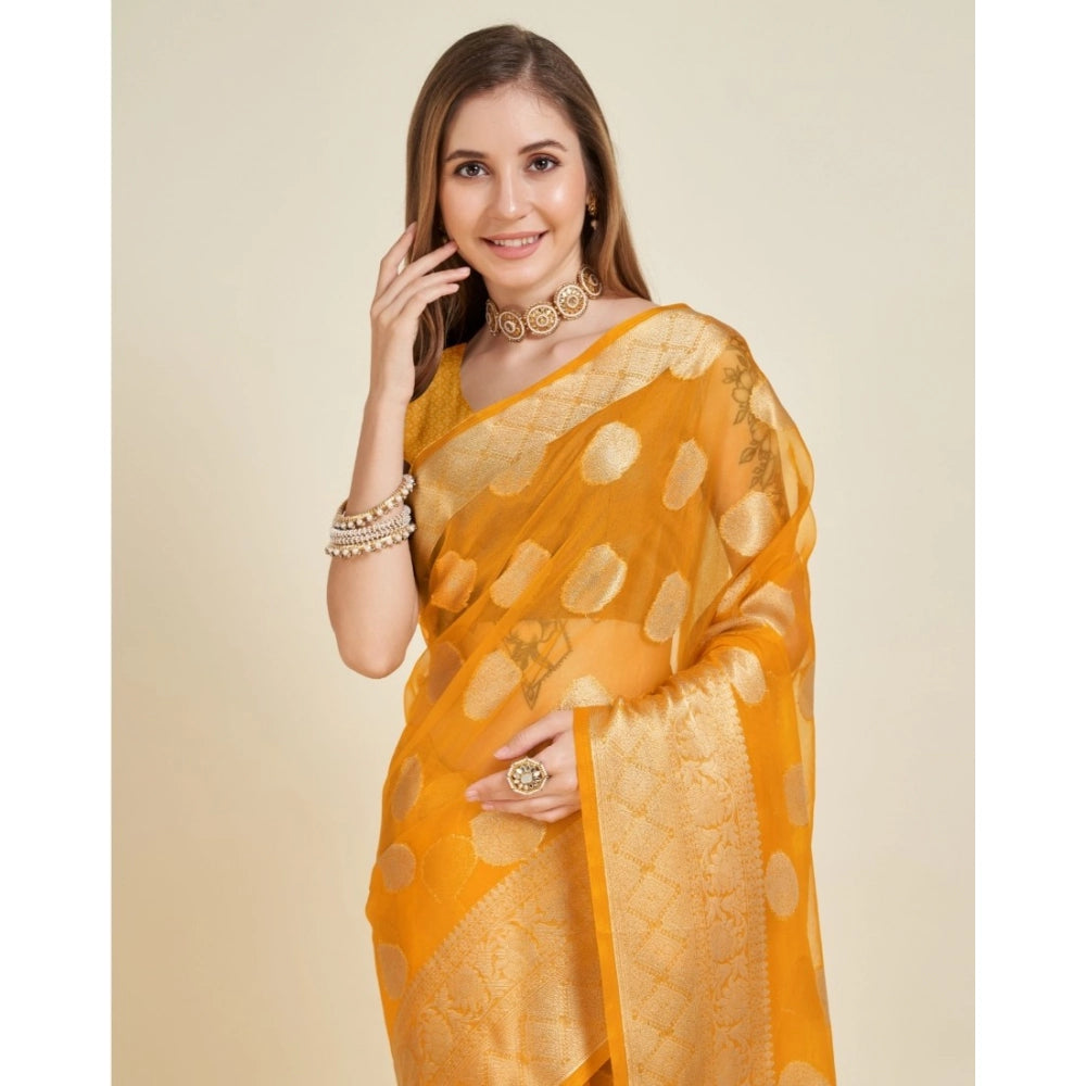 Women's Soft Organza Silk Weaving Design Saree With Unstitched Blouse 5.5Mtr (Yellow)