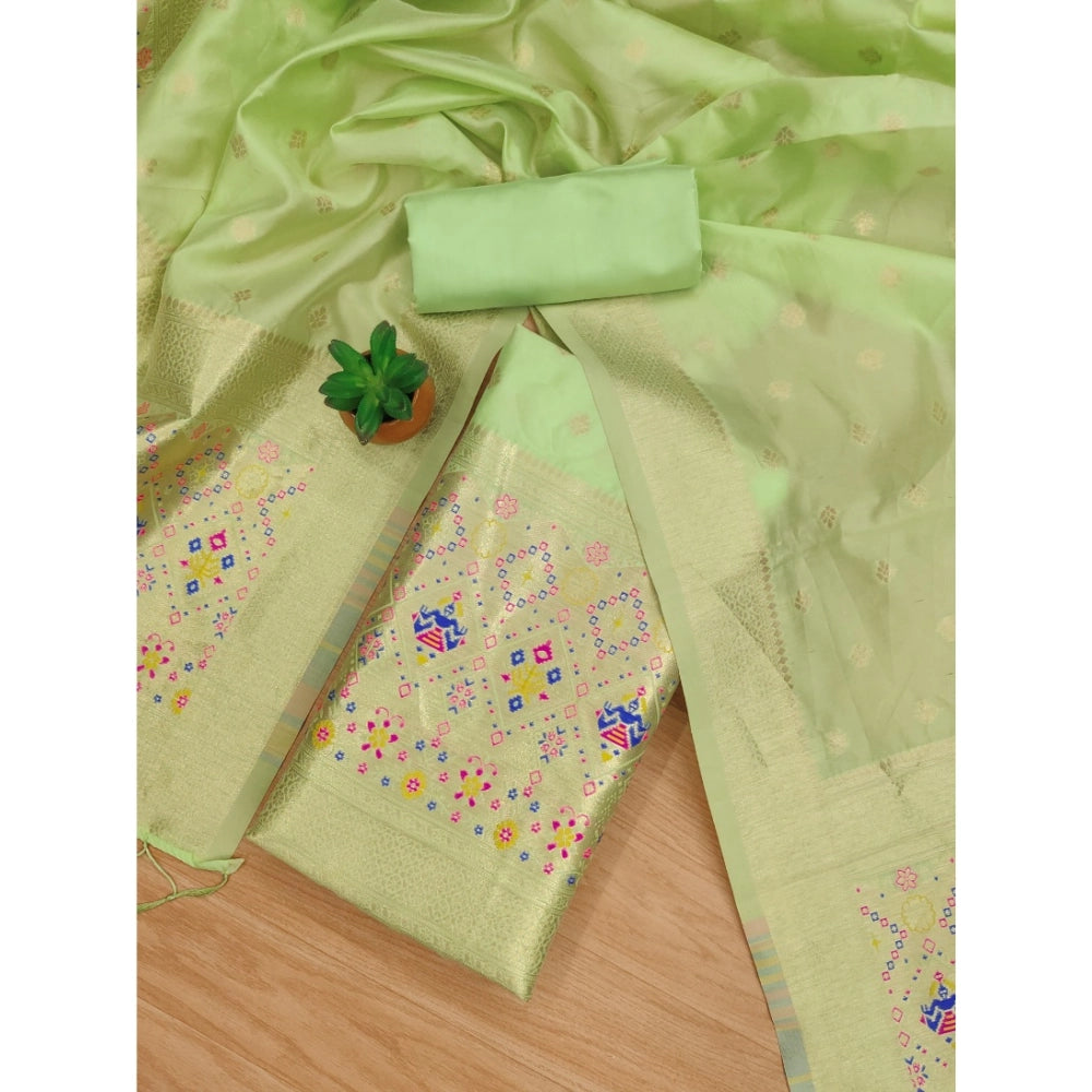Generic Women's Banarasi Silk Printed Unstitched Salwar Suit Material With Dupatta (Pista, 3Mtrs)