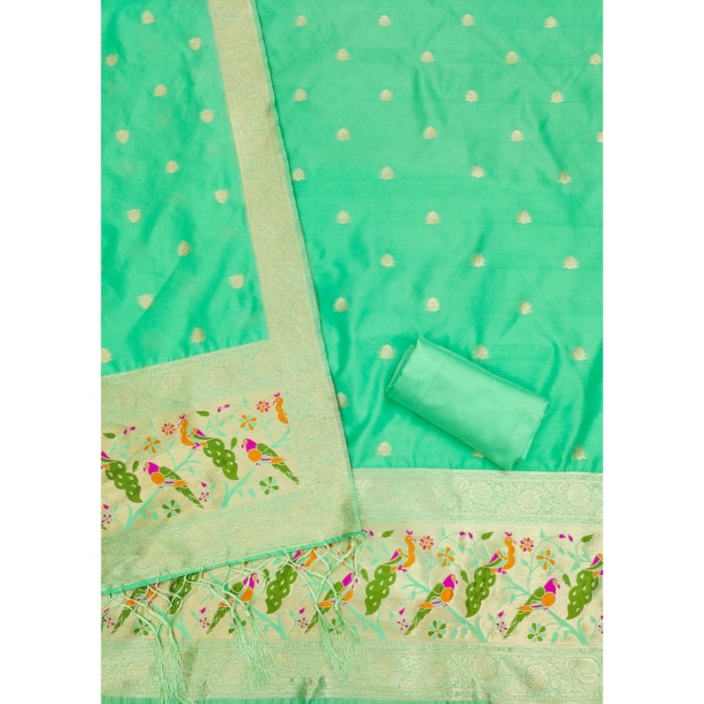 Generic Women's Banarasi Silk Printed Unstitched Salwar Suit Material With Dupatta (Sea Green, 3Mtrs)