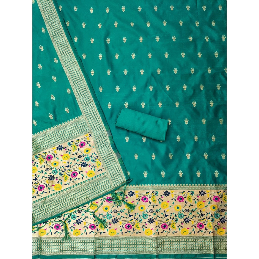 Generic Women's Banarasi Silk Printed Unstitched Salwar Suit Material With Dupatta (Rama, 3Mtrs)