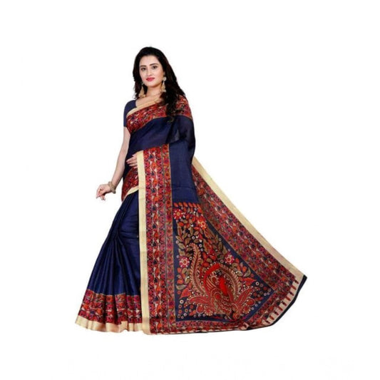 Women's Georgette Printed Saree With Unstitched Blouse 5.5Mtr (Navy Blue)