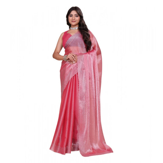 Women's Jimmy choo Embellished Bollywood Saree With Unstitched Blouse 5.5Mtr (Pink)