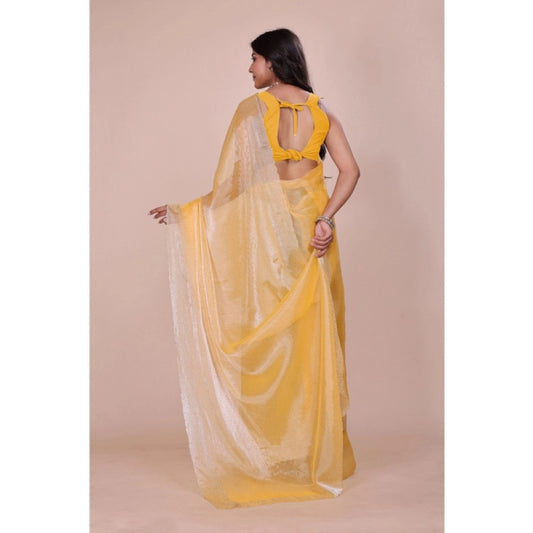 Women's Jimmy choo Embellished Bollywood Saree With Unstitched Blouse 5.5Mtr (Yellow)