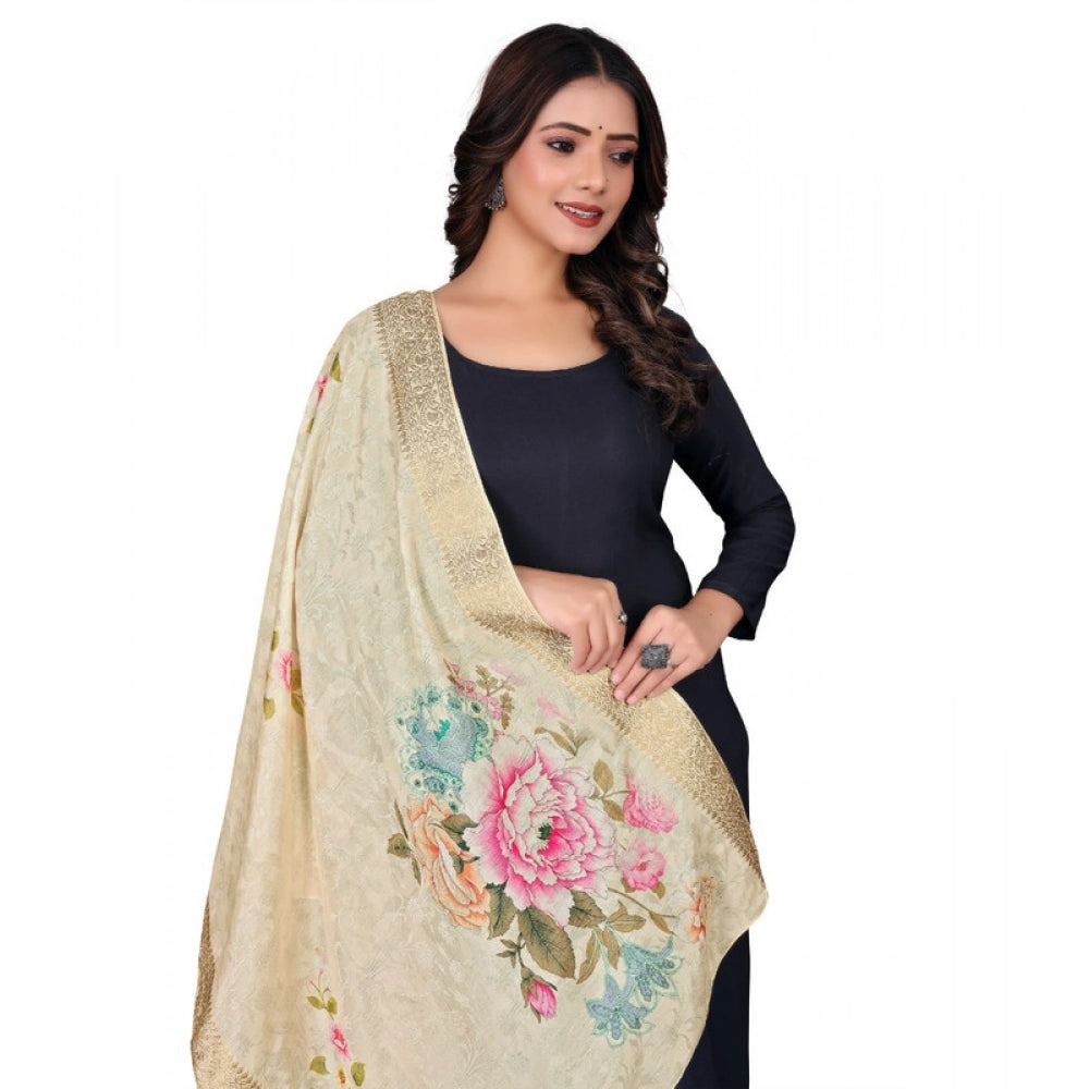 Generic Women's chanderi silk  Printed Dupatta (Beige, Length: 2 Mtr)