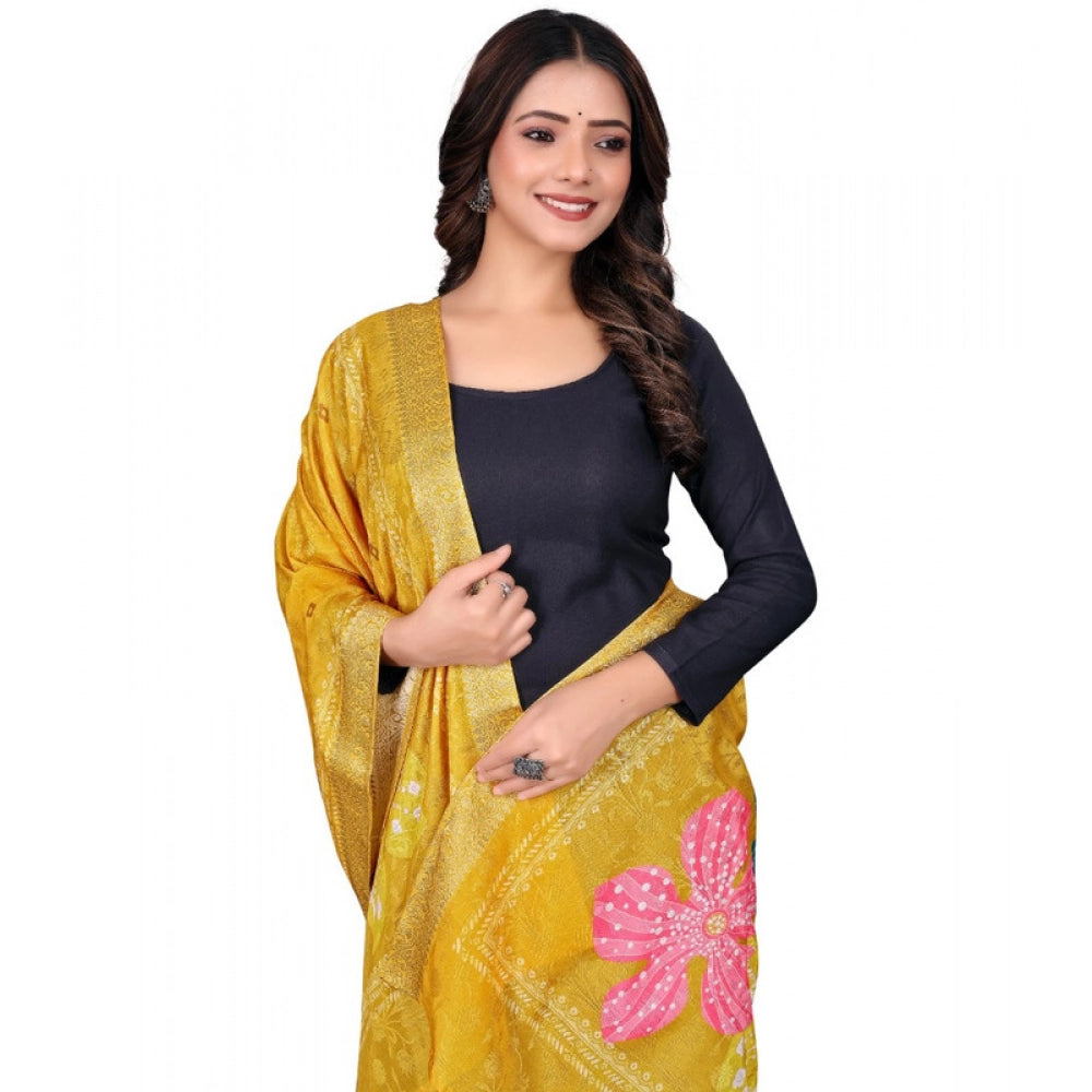 Generic Women's chanderi silk  Printed Dupatta (Yellow, Length: 2 Mtr)