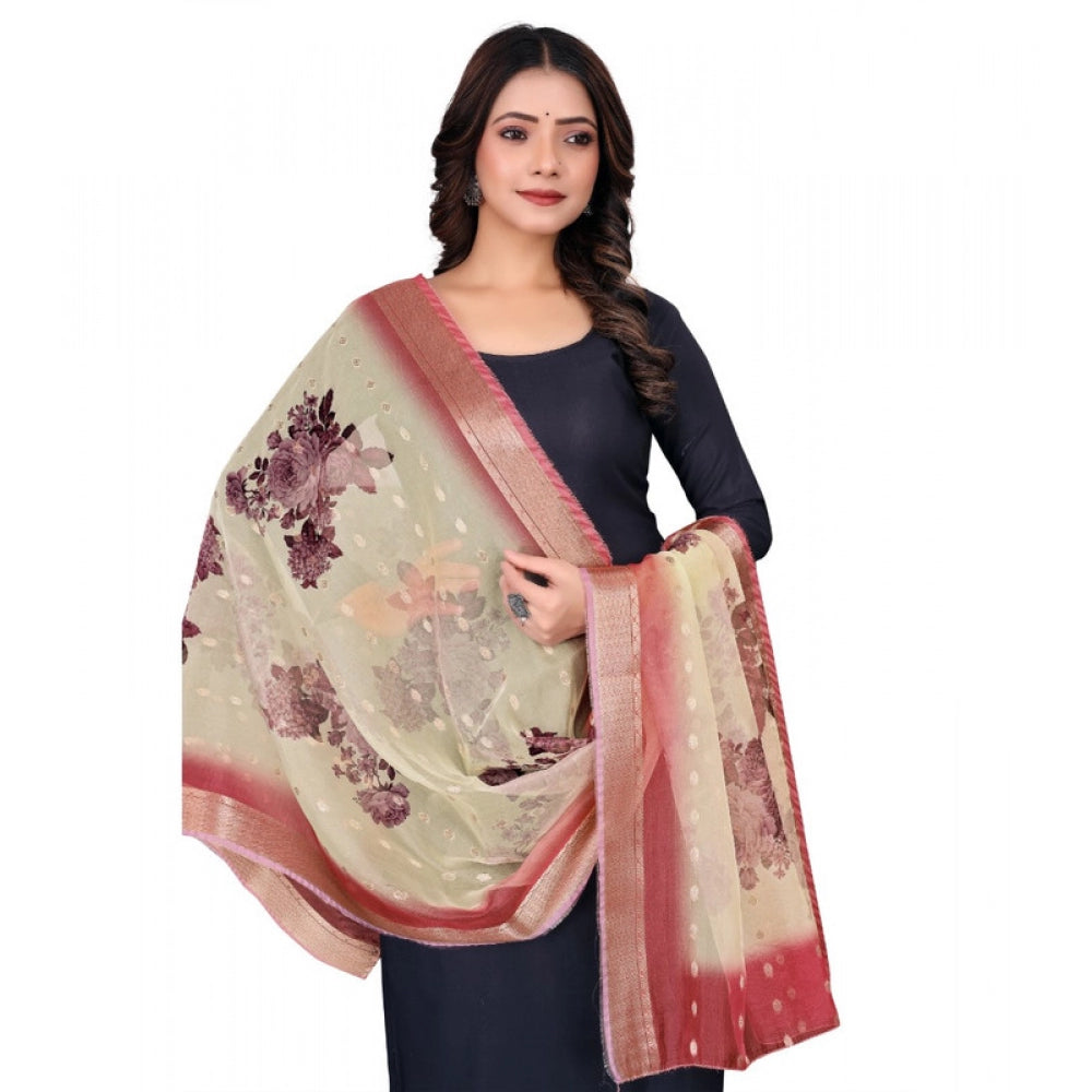 Generic Women's chanderi silk  Printed Dupatta (Beige, Length: 2 Mtr)