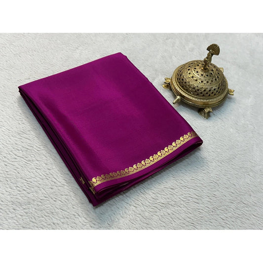 Women's Crepe Chit Pallu Solid Saree With Unstitched Blouse 5.5Mtr (Dark Purple)
