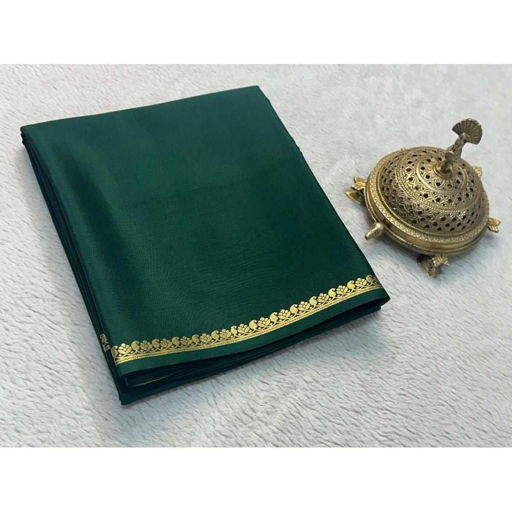 Women's Crepe Chit Pallu Solid Saree With Unstitched Blouse 5.5Mtr (Green)