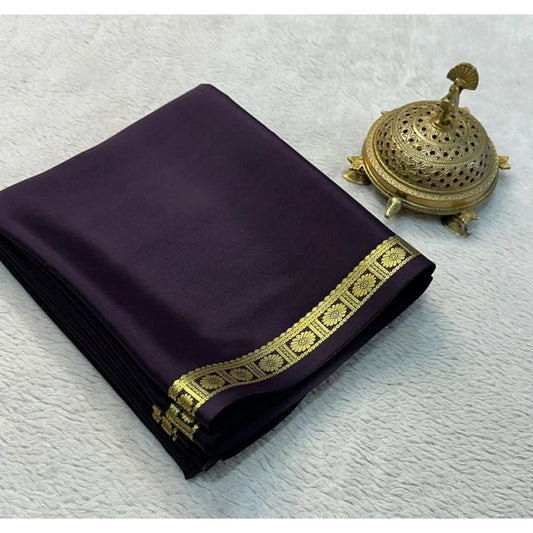 Women's Crepe Chit Pallu Solid Saree With Unstitched Blouse 5.5Mtr (Grey)