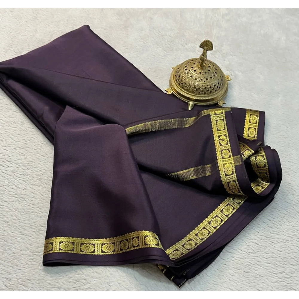 Women's Crepe Chit Pallu Solid Saree With Unstitched Blouse 5.5Mtr (Grey)