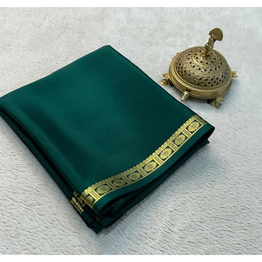 Women's Crepe Chit Pallu Solid Saree With Unstitched Blouse 5.5Mtr (Green)