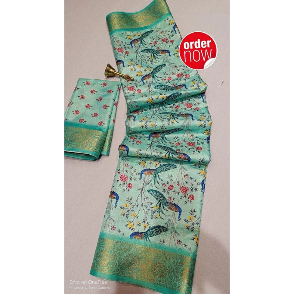 Women's Digital Dolla Silk Printed Saree With Unstitched Blouse 5.5Mtr (Pista Green)