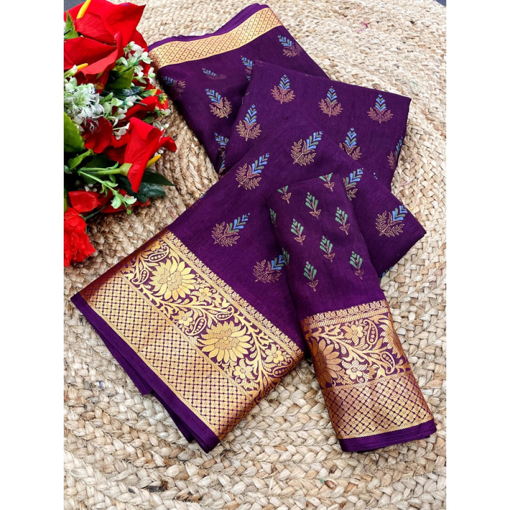 Women's Digital Dolla Silk Printed Saree With Unstitched Blouse 5.5Mtr (Purple)