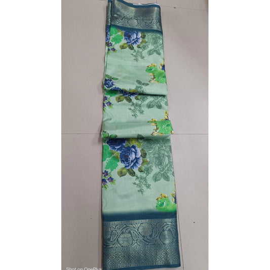 Women's Digital Dolla Silk Printed Saree With Unstitched Blouse 5.5Mtr (Green)