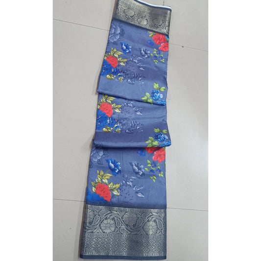 Women's Digital Dolla Silk Printed Saree With Unstitched Blouse 5.5Mtr (Grey)